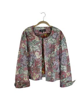 J Peterman Reverse Print Floral Blazer Jacket Open Front 90s Cotton Womens 20